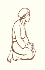 Vector drawing. Woman sitting on the ground