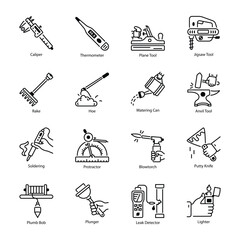Collection of Line Style Construction Tools Icons 

