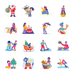 Collection of Christmas and Winter Flat Illustrations 

