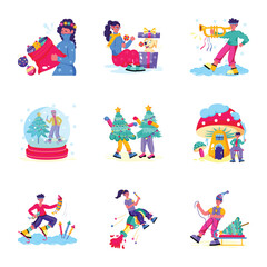 Pack of Christmas Celebration Flat Illustrations 

