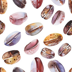 Fototapeta premium coffee bean watercolor soft pastel seamless pattern