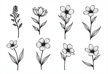 Floral Botany Illustrations: Outline Flowers for Graphic Design 