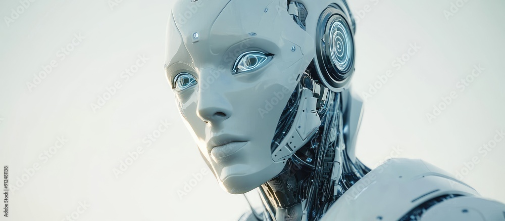 Poster futuristic 3d rendering of advanced robotics technology development artificial intelligence and mach