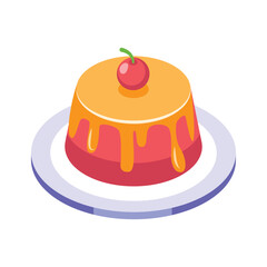 Colorful pudding icon with cherry, representing desserts, sweet treats, and confectionery delights