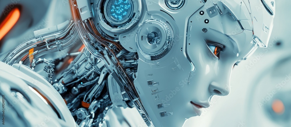 Poster futuristic 3d rendering of advanced robot technology exploring artificial intelligence and machine l
