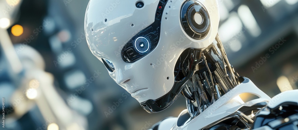 Poster futuristic 3d rendering of advanced droid robot technology showcasing artificial intelligence and ma