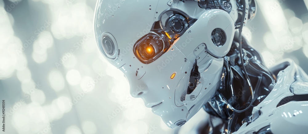 Poster futuristic 3d rendering of advanced robotic technology highlighting artificial intelligence and mach