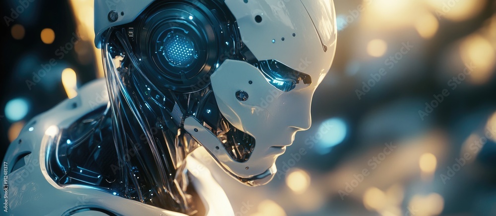 Poster futuristic 3d rendering of advanced robotic technology showcasing themes of artificial intelligence 