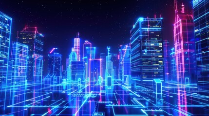 Fototapeta premium Neon Cityscape: A Futuristic Digital Metropolis