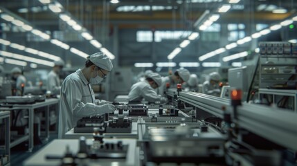 Fototapeta premium Focused Factory Workers in High-Tech Production Facility. Worker's day, Labour Day.