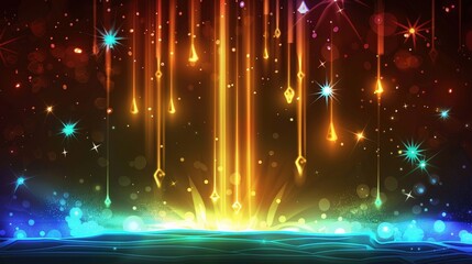 Colorful Abstract Background with Sparkling Glitter and Bokeh Lights in Blue and Gold