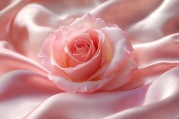 delicate pink rose blossom nestled in folds of luxurious silk fabric soft diffused lighting enhances romantic mood focus on subtle textures and tonal variations in pastel palette