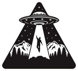 ufo abduction a person in forest vector illustration © Khai