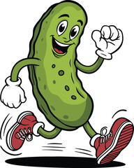 running pickle with happy face cartoon illustration