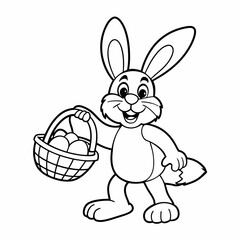 Easter Bunny Carrying Basket Vector Illustration Cartoon Clipart Line Art Design
