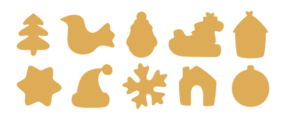 Christmas gingerbread cookie silhouette. Holiday templates for cutter craft machine. Cut shape for stencil isolated on white background. Flat cute vector illustration