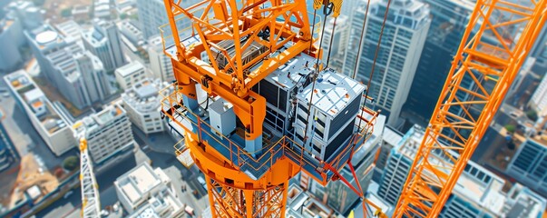 Tower crane lifting HVAC units for a highrise building, mechanical installation Tall and powerful, precise and efficient, modern construction