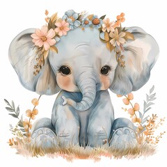 Adorable baby elephant with flower crown.