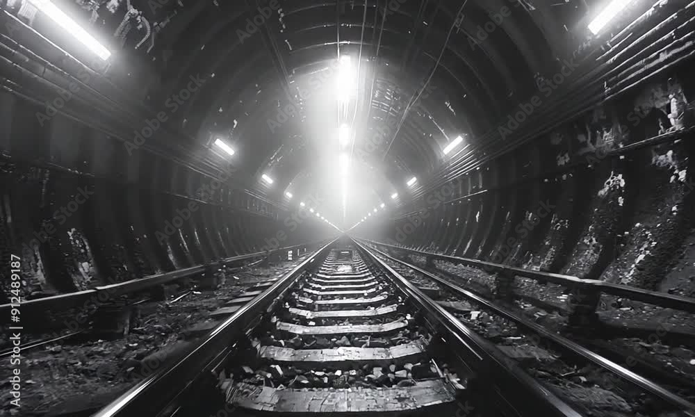 Poster subway tunnel with light at the end