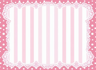 Feminine Pink Frame with Lace and Polka Dots. Cute Pink Striped Border in Pop Art Style