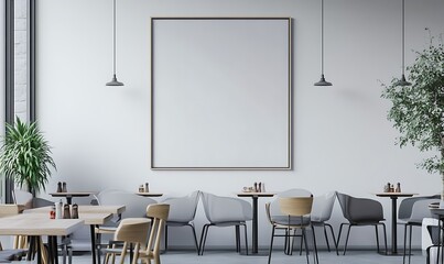 Fototapeta premium Minimalist Cafe Interior with Blank Canvas