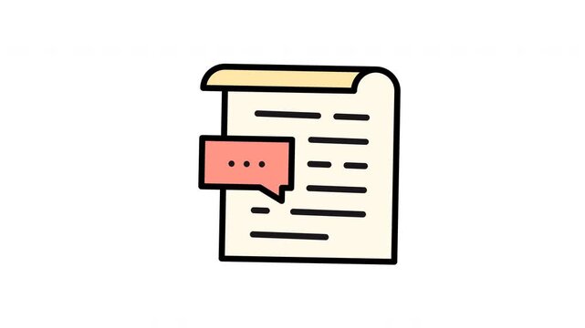 motion icon Document with a speech bubble, representing feedback or comments. 
