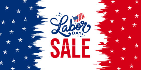 Labor Day sale banner, vector, template, sign, poster, printable with abstract american flag background, USA 
for email, flyer, website, social media, cover, header, 
post