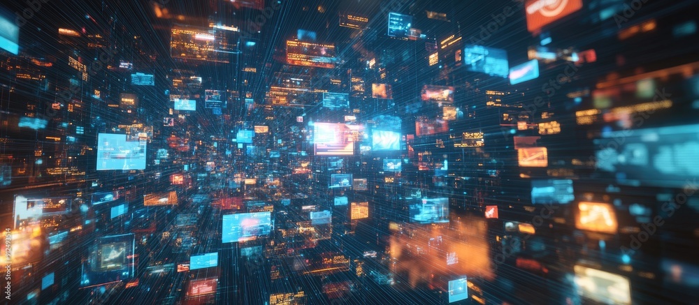 Poster modern edge computing technology displayed on virtual screen business internet and networking concep