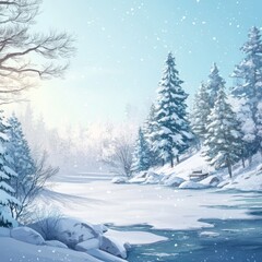 Fototapeta premium Winter's Enchantment: A High-Detail Hand-Drawn Illustration Celebrating Seasonal Charm with Anime Style and Abstract Art for Immersive Storytelling and Gaming Wallpapers in 4K Clarity