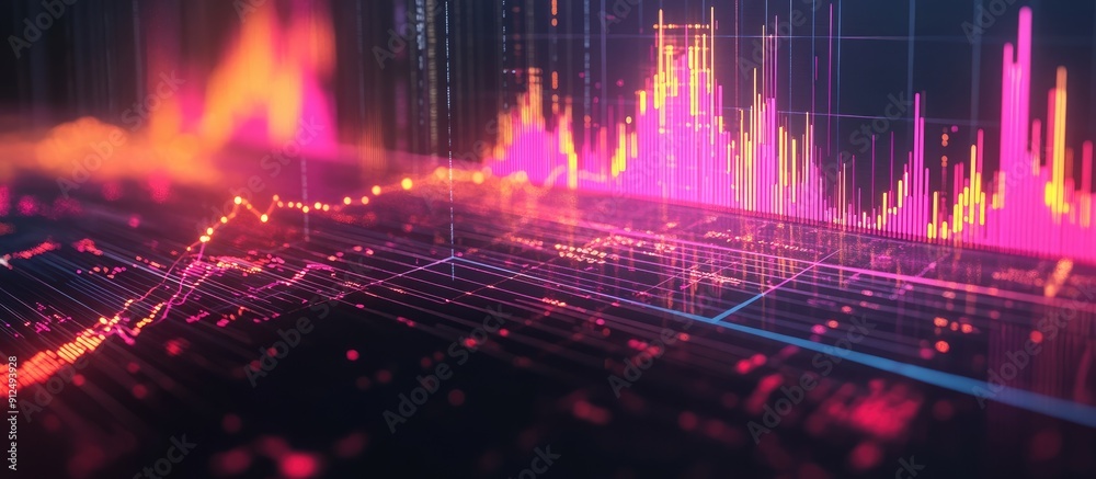 Poster intricate digital representation of financial information featuring dynamic charts and graphs illust
