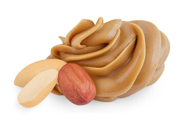 Creamy peanut butter isolated on white background. Peanut Spread swirl.
