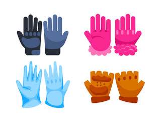 Warm winter gloves and mittens set. Cartoon winter gloves and mittens.