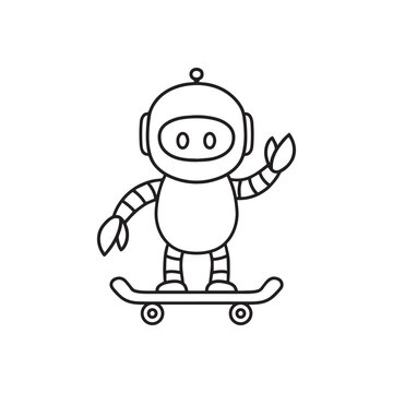 recommend clip art: Simple drawing of abstract robot wear elbow pad and helmet play skate