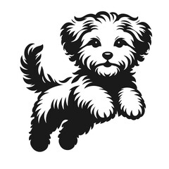 Clean black and white vector silhouette of a dog isolated on white background