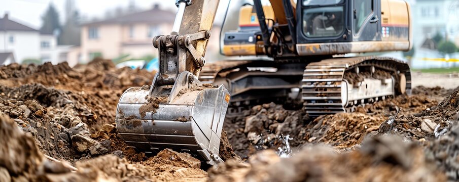 Excavator digging a swimming pool, residential construction Strong and precise, efficient and reliable, home improvement