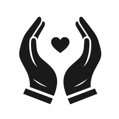 Clean black and white vector silhouette of care hands  isolated on white background