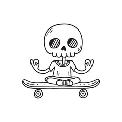 Simple drawing of skull with yoga pose in skateboard