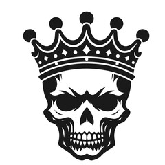Clean black and white vector silhouette of a skull in crown isolated on white background
