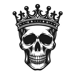 Clean black and white vector silhouette of a skull in crown isolated on white background