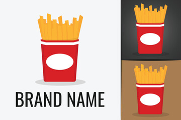 American Fast food french fries logo. Fast fries logotype. Potato fries paper box logo