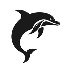 Clean black and white vector silhouette of a dolphin isolated on white background