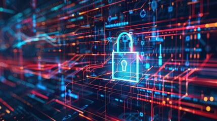 A visualization of a secure data transaction, featuring a lock icon overlaying data streams between a business and its customers, highlighting security and trust. 
