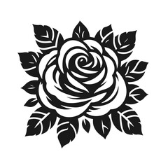 Clean black and white vector silhouette of a rose isolated on white background