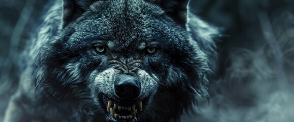 Scary dark gray wolf (Canis lupus)