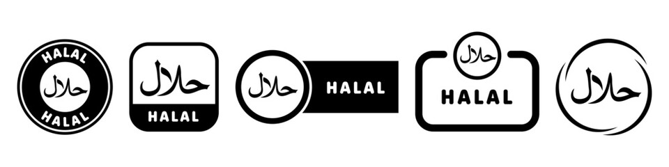 Halal sign. Set of labels for food.