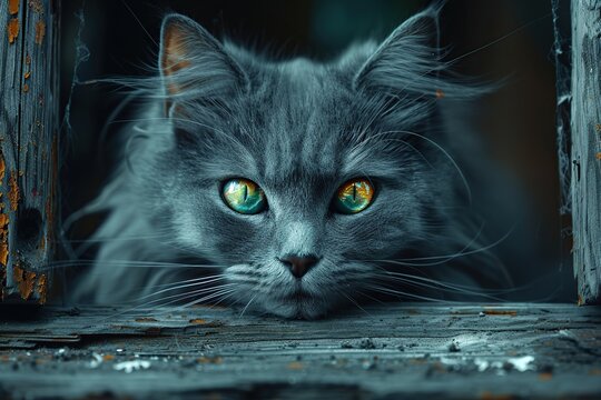 Intriguing Gaze of a Gray Cat - Powered by Adobe