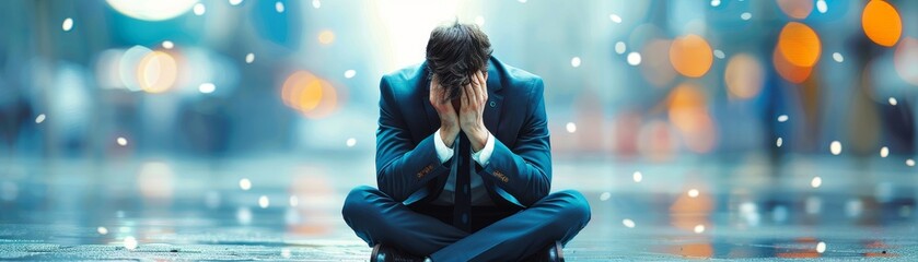 Disheartened Businessman Reflecting on Unemployment in an Urban Setting