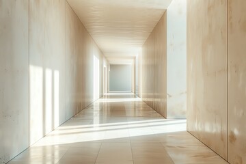 Obraz premium A serene corridor with soft natural light highlights the minimalist design, creating an airy and peaceful atmosphere.