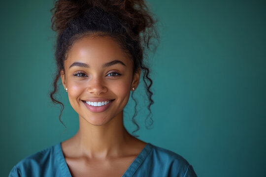 A smiling social worker holding a support group flyer against a solid green background, showcasing their love for community outreach,