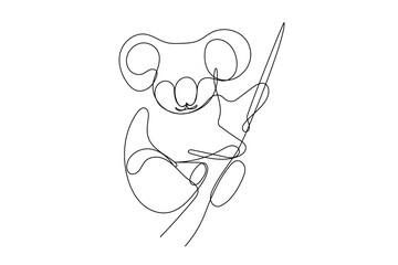 Line Art Koala Bear Abstract Portrait. Lineart Isolated On White Background. One Editable Continuous Line Drawing Animal. Simple Modern Outline Portrait Sketch	

